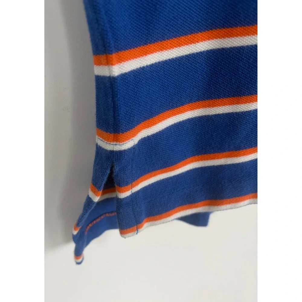 Polo Ralph Lauren Mens Blue Orange‎ Striped Cotton Pique Polo Golf Shirt